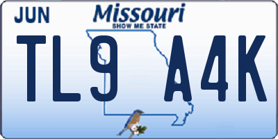 MO license plate TL9A4K