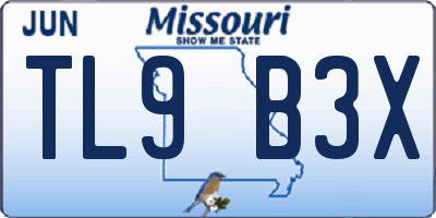 MO license plate TL9B3X