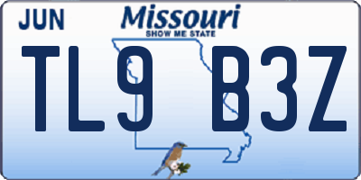 MO license plate TL9B3Z