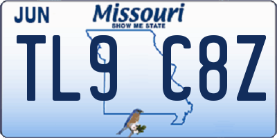 MO license plate TL9C8Z