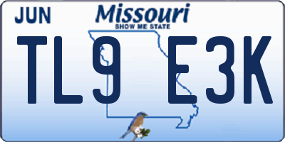 MO license plate TL9E3K