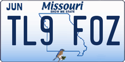 MO license plate TL9F0Z