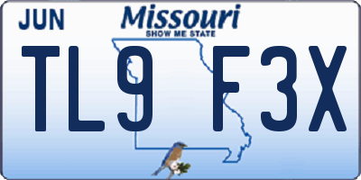 MO license plate TL9F3X