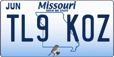 MO license plate TL9K0Z