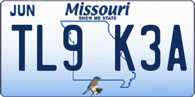 MO license plate TL9K3A