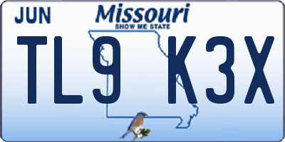 MO license plate TL9K3X