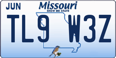 MO license plate TL9W3Z
