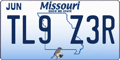 MO license plate TL9Z3R
