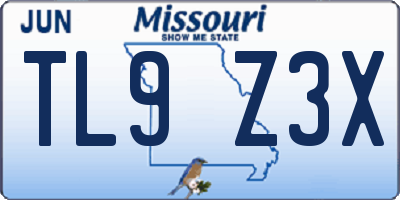MO license plate TL9Z3X