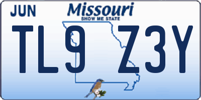 MO license plate TL9Z3Y