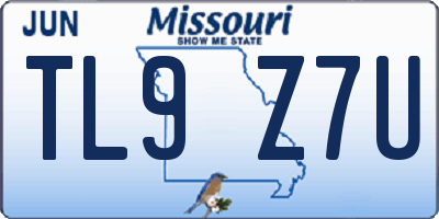 MO license plate TL9Z7U