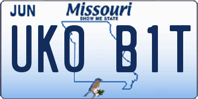 MO license plate UK0B1T