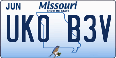 MO license plate UK0B3V
