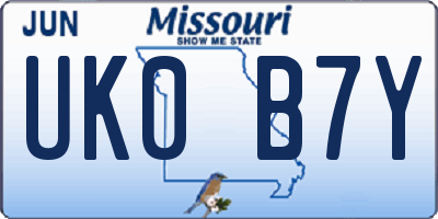 MO license plate UK0B7Y