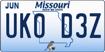 MO license plate UK0D3Z