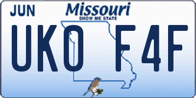 MO license plate UK0F4F