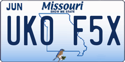 MO license plate UK0F5X