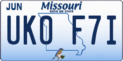 MO license plate UK0F7I