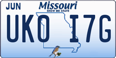 MO license plate UK0I7G
