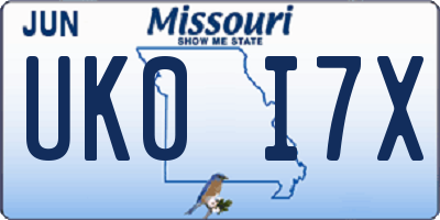 MO license plate UK0I7X