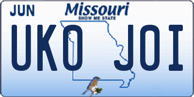 MO license plate UK0J0I