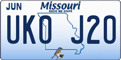 MO license plate UK0J2O