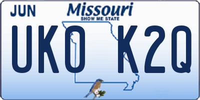 MO license plate UK0K2Q
