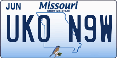 MO license plate UK0N9W