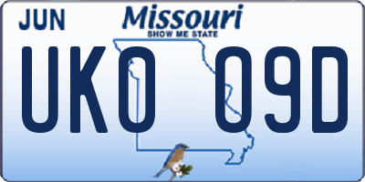 MO license plate UK0O9D