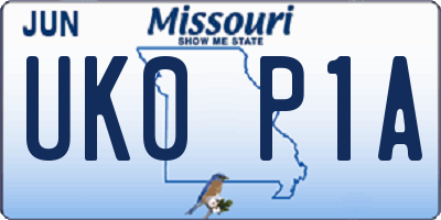 MO license plate UK0P1A
