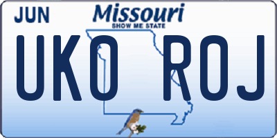 MO license plate UK0R0J