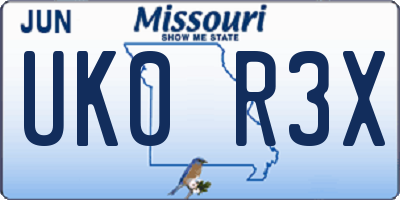 MO license plate UK0R3X