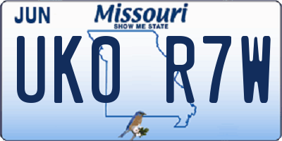 MO license plate UK0R7W
