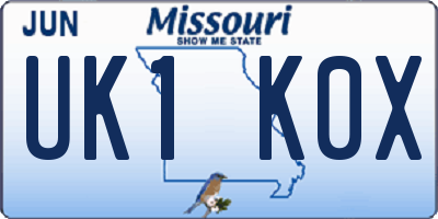 MO license plate UK1K0X