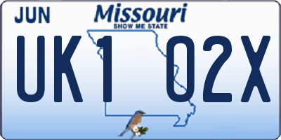 MO license plate UK1O2X