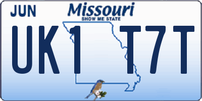MO license plate UK1T7T