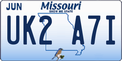 MO license plate UK2A7I