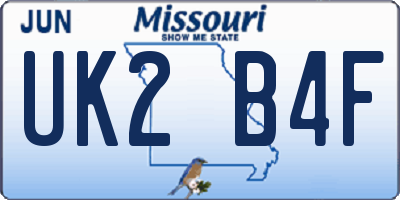 MO license plate UK2B4F