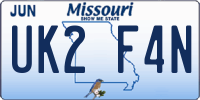 MO license plate UK2F4N