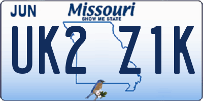 MO license plate UK2Z1K