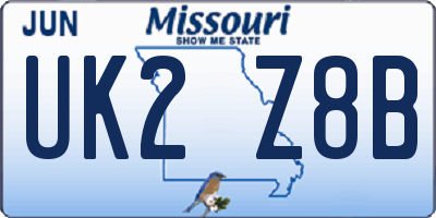 MO license plate UK2Z8B