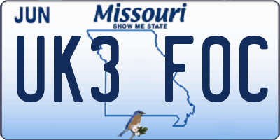 MO license plate UK3F0C