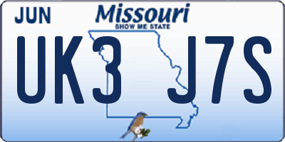 MO license plate UK3J7S