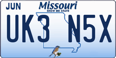 MO license plate UK3N5X