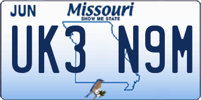 MO license plate UK3N9M