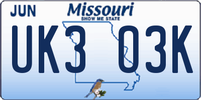 MO license plate UK3O3K