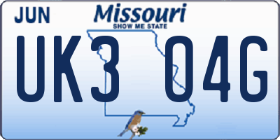 MO license plate UK3O4G