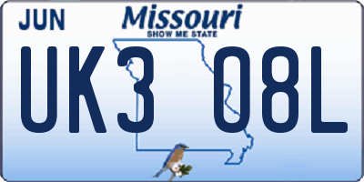 MO license plate UK3O8L