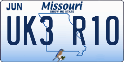 MO license plate UK3R1O