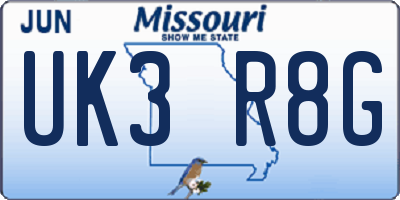 MO license plate UK3R8G